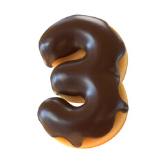 Glazed donut font 3d rendering number 3