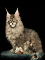 Maine Coon Cat Portrait, Generative AI