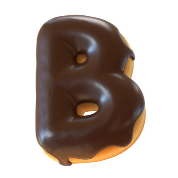 Glazed donut font 3d rendering letter B