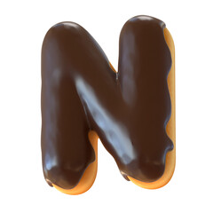 Glazed donut font 3d rendering letter N