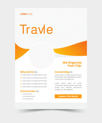 Travel Flyer,Vector paint brush clipping masks for flyer, presentation, brochure, banner, poster design. City blur background.
