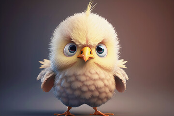 Angry little chick with big eyes cartoon style.AI generated.