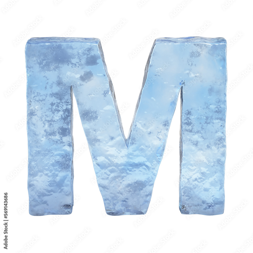 Poster ice font 3d rendering, letter m