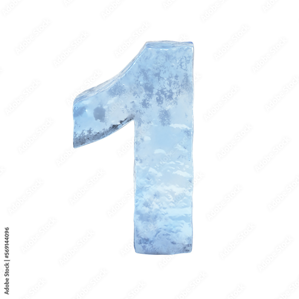Poster ice font 3d rendering, number 1