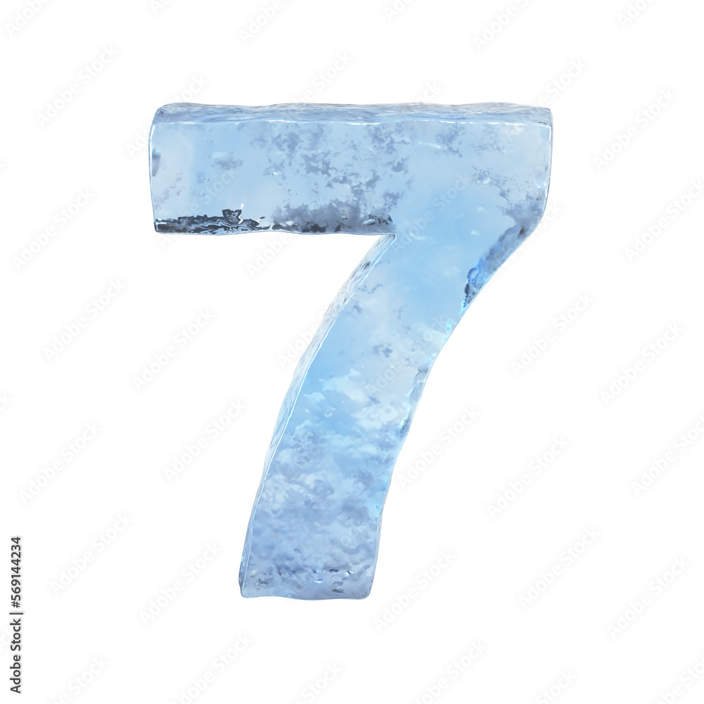 Poster ice font 3d rendering, number 7