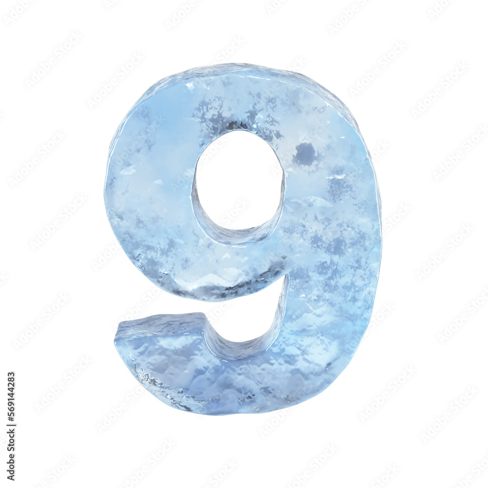 Poster ice font 3d rendering, number 9