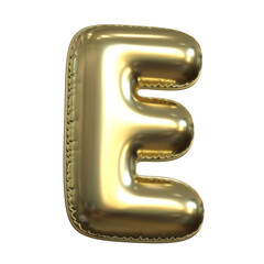 Gold metallic balloon font 3d rendering, letter E