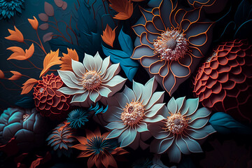 Bouquet de fleurs, papier peint nature avec fleurs et feuilles - Générative IA