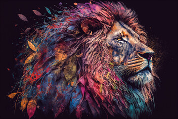 Illustration artistique d'un lion - G&eacute;n&eacute;rative IA