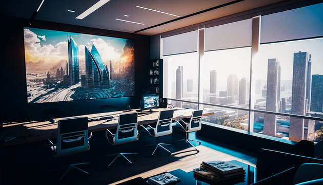 Int&eacute;rieur de bureaux d'affaires dans une tour, dans une grande ville - G&eacute;n&eacute;rative IA
