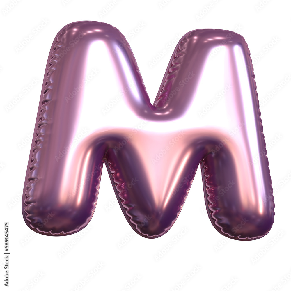 Poster Pink metallic balloon font 3d rendering, letter M