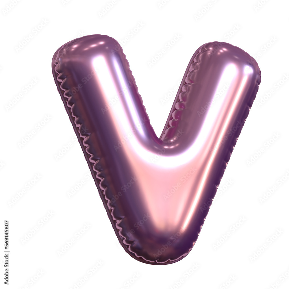 Poster pink metallic balloon font 3d rendering, letter v