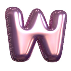 Pink metallic balloon font 3d rendering, letter W