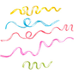 Ribbons, colorful ribbon, satin, watercolor illustration	