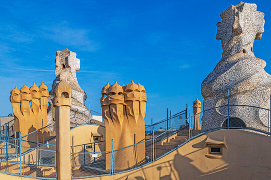 Details from the roof of Casa Mila or La Pedrera, Barcelona, Catalonia, Spain