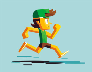 Cute cartoon character exercising by running with a cap on.