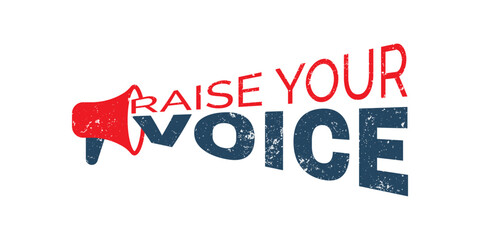 Megaphone Raise Your Voice. Vector Red Stamp. vector graphic