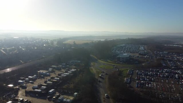 Aerial Footage of Huge Car Parking at Kempston Bedford Town of England UK
