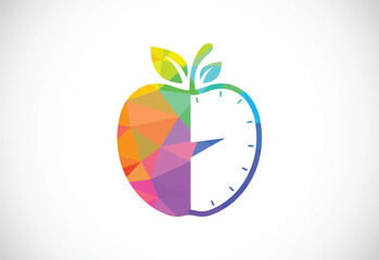 Low poly style apple sign symbol in flat style on white background, Diet logo concept