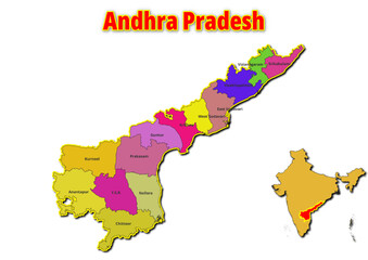 Map of Andhra Pradesh State with names of regions. Vector illustration of geographical map of Andhra Pradesh State depicted on the map of India. 