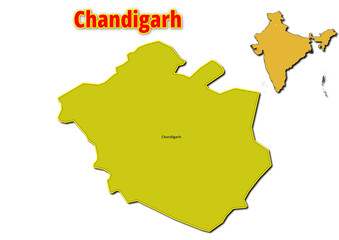 Map of Chandigarh Union Territor with names of regions. Vector illustration of geographical map of Chandigarh Union Territor depicted on the map of India. 