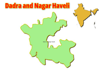 Map of Dadra and Nagar Haveli Union Territor with names of regions. Vector illustration of geographical map of Dadra and Nagar Haveli Union Territor depicted on the map of India. 