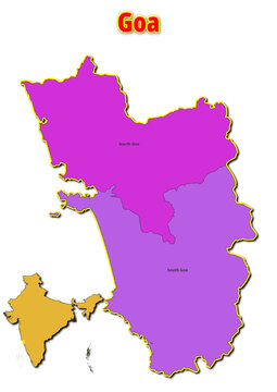 Map of Goa State with names of regions. Vector illustration of geographical map of Tamilnadu depicted on the map of India. 