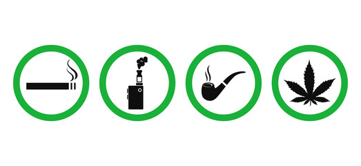 Smoking zone sign. Drugs area. Vaping area. Smoking area sign icon symbol