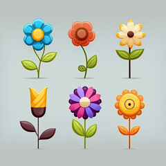 Colorful flowers on a color background. Colored spring concept. Generative AI