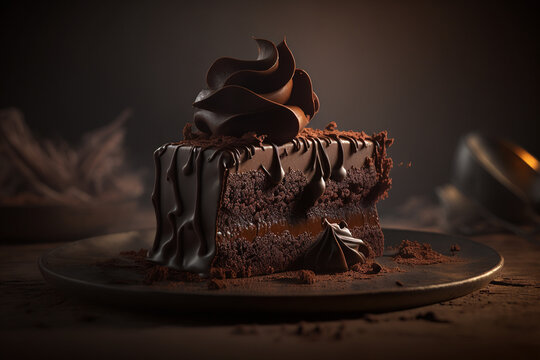 A slice of chocolate mud cake generative AI