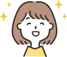 笑顔で喜んでいる若い女性のイラスト