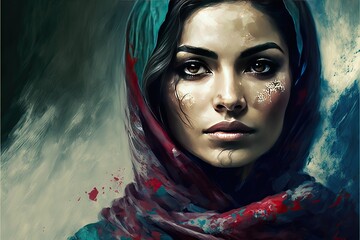 Portrait Of Muslim Beautiful Young Woman Wearing Hiyab. Cultural Diversity And Religion. Generative AI