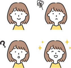 若い女性の表情リアクションセット