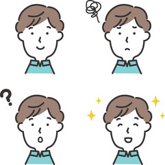 若い男性の表情リアクションセット