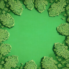 saint patrick day background, plants and leaves pattern on green background, copy space