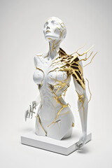Abstract modern design gold and marble statue sculpture. Designed using generative ai. 
