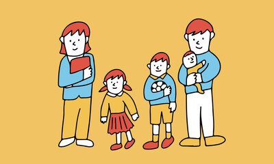 赤ちゃんのいる5人家族　共働きの家庭　パパ育休