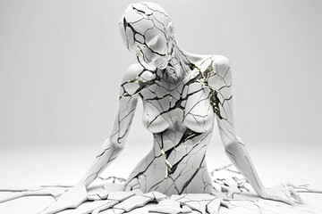marble and gold abstract statue. modern sculpture. Designed using generative ai