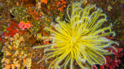 Feather Star, Crinoid, Coral Reef, South Ari Atoll, Maldives, Indian Ocean, Asia