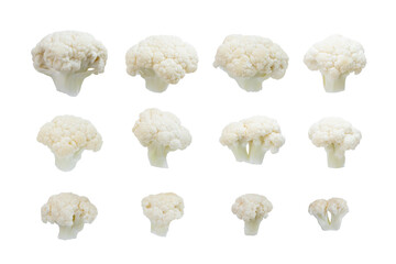 Set of Cauliflower isolated on white background. Cauliflower macro. With clipping path. Full Depth of field. Focus stacking. PNG