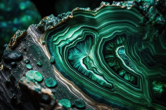 The mica group of sheet silicate minerals contains malachite. View of a natural beautiful stone texture pattern. Generative AI