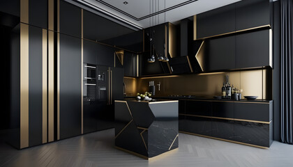 Black and Gold Luxury Kitchen Interior Design