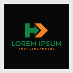 Initial h letter modern logo with arrow plane for logistic, travel, start up template brand