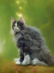 Norwegian Forest Cat Portrait, Generative AI