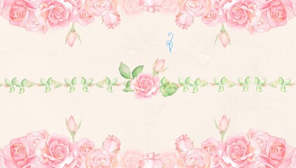 水彩イラスト薔薇の花束　ボタニカル風熨斗テンプレート　テンプレート　