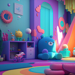 Obraz na płótnie Canvas Cute surreal children's room. generative ai. Colorful kids room