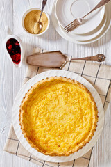 Classic chess pie in baking dish, top view
