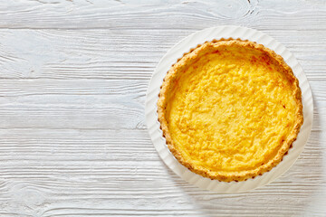 Classic chess pie in baking dish, top view