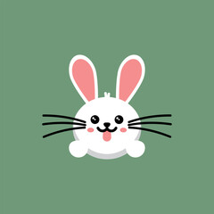 Vector illustration of white Easter Bunny. Rabbit head and paws. Easter holiday.