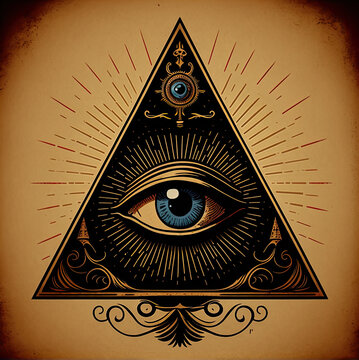 all seeing eye of providence in old parchment. generative ai